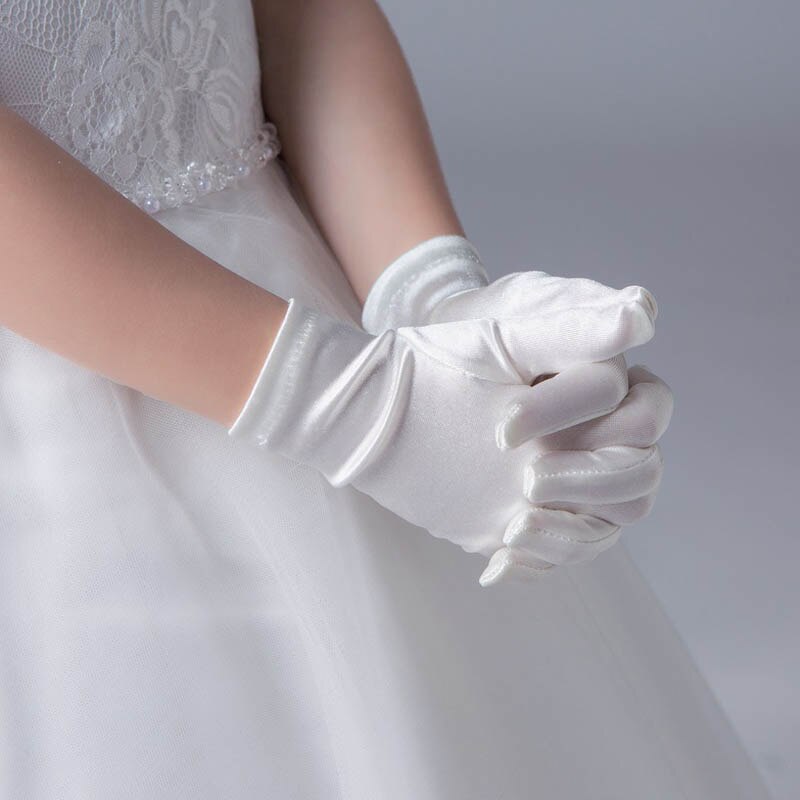 Short Satin Gloves For Children Ivory Wedding Gloves Flower Girls Dress Gloves For Birthday Party Stage Performance