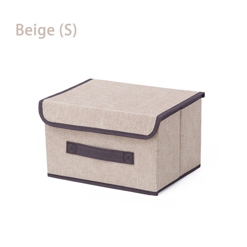 Non Woven Fabric Storage Box with Lids Household Toy Snacks Sundries Organizer Storage Boxes Basket Cloth Storage Organizer Box: Beige S 25x19x16cm
