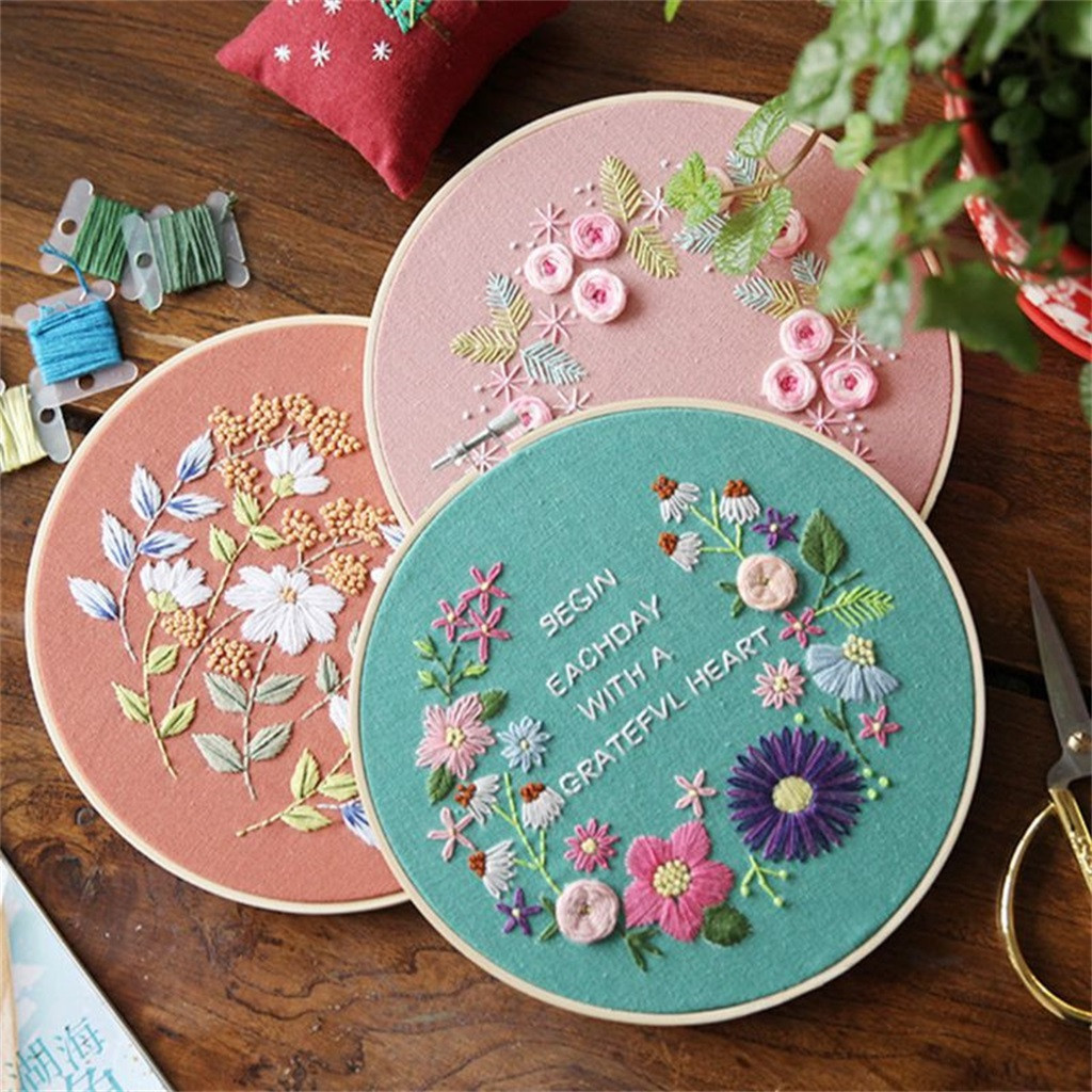 DIY Stamped Embroidery European Cross Stitch Kit Handwork Needlework For Beginners Plant Flower Embroidery Hoop Point De Croix