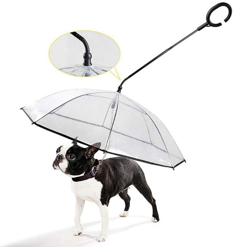 Paraguas para mascotas transparente tipo C para perros suministros para mascotas cuerda de tracción de hiena ajustable para el día de la lluvia