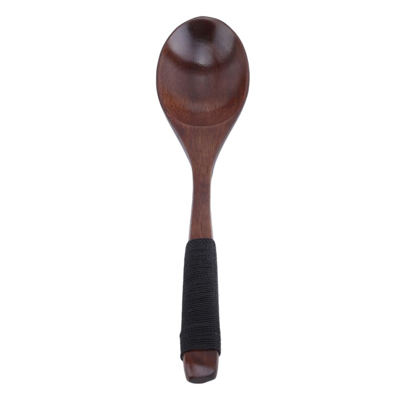 Cuchara larga plano medio empuñadura curva Nanmu delicado enredado respetuosos con el medio ambiente de cucharillas accesorios de cocina: black