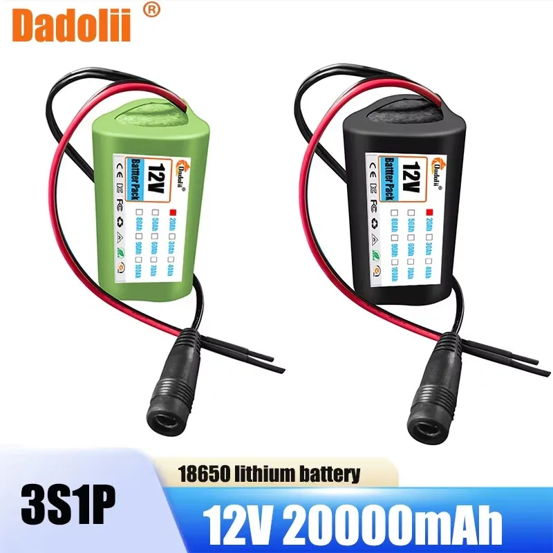 12V 18650 Battery Pack 2000mah 3S1P Li-ion Rechargeable Batteries with BMS Lithium Cells Protection Board +12.6V Charger