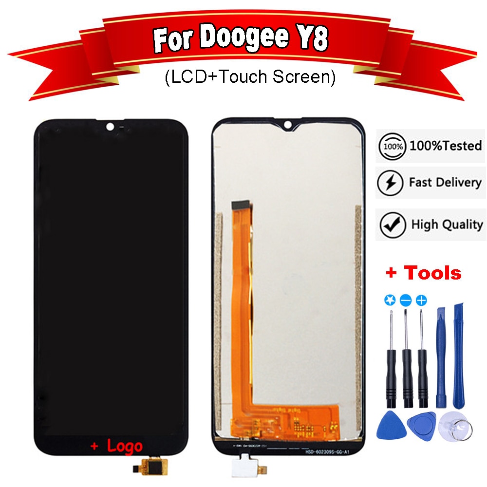 6.1 inch Voor Doogee Y8 Lcd-scherm en Touch Screen Digitizer Vergadering Vervanging + Gratis tools