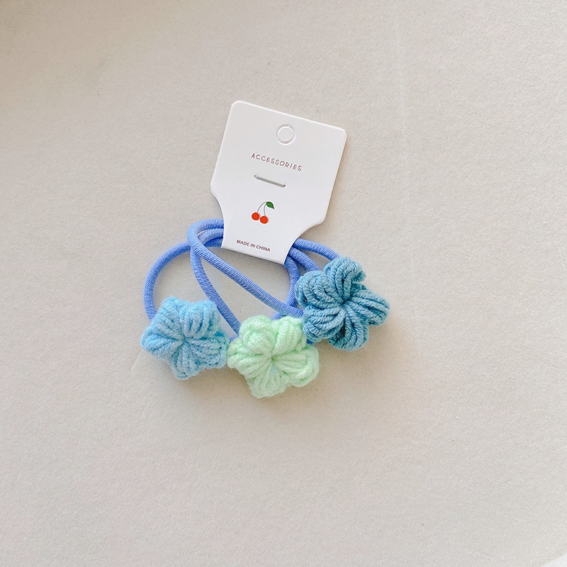 Koreaanse Gebreide Bloemen Haarspelden Elastische Haarbanden Kawaii Gradiënt Kleur Haarspeldjes Voor Meisjes Hoofddeksels Meisjes Kids Haar Accessoires: 3pcs blue