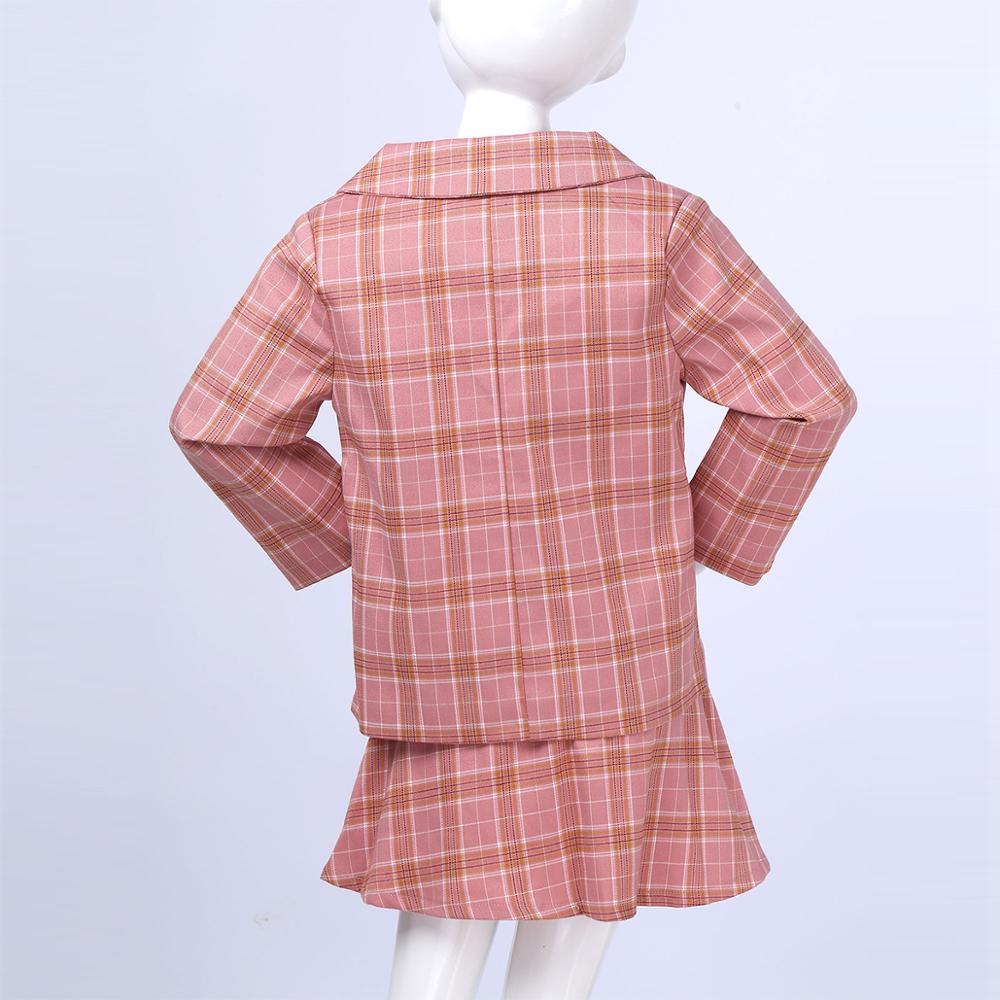 Kids Girls Clothes Set Plaid Suit School Uniform Long Sleeve Double-breasted Suit Top Pink Plaid Skirt Children Clothing Set