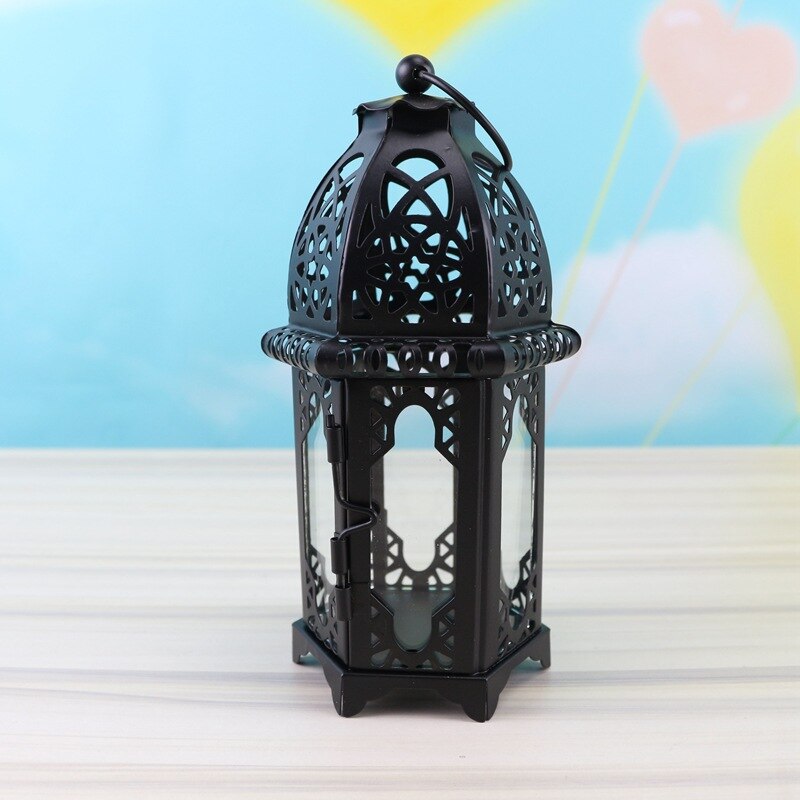 Portavelas marroquí Vintage a prueba de viento colgante vela linterna hierro vidrio candelabro votivo Decoración Para celebración de boda hogar 7*17cm: c