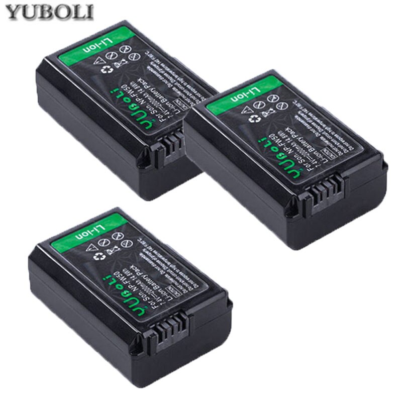 2Pcs 2000Mah NP-FW50 Np FW50 Camera Batterij + Lcd Usb Dual Charger Voor Sony Alpha A6500 A6300 A6000 a5000 A3000 NEX-3 A7R: 3battery