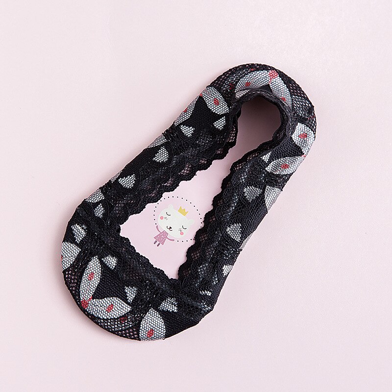 Chaussettes antidérapantes en dentelle pour bébés filles, mignonnes, en bateau, en dentelle florale, Kawaii, pour enfants, chaussures d'été: black