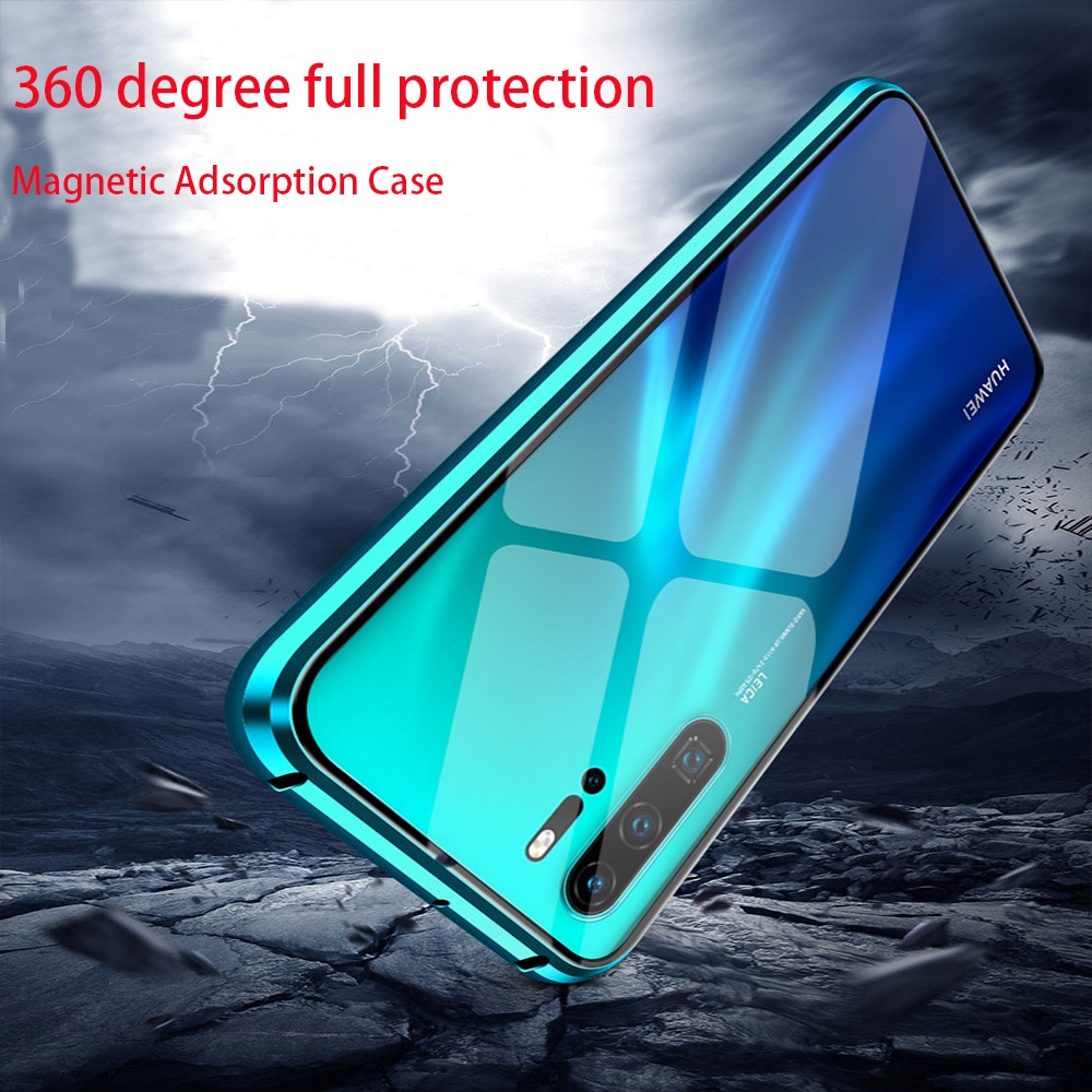 Magnetic Absorption Metal Flip Case for Huawei P30 P30Lite P30Pro Cover Double Sided Tempered Glass for Huawei P30 Pro Case