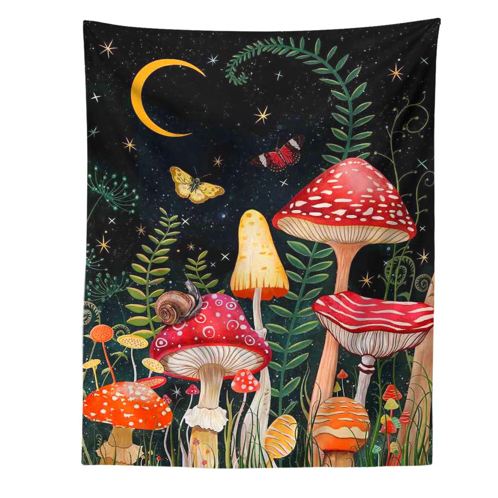 Mushroom Tapestry Moon and Star Tapestry Boho Vertical Tapestry Aesthetic tapestries Wall Hanging for Bedroom: Default Title