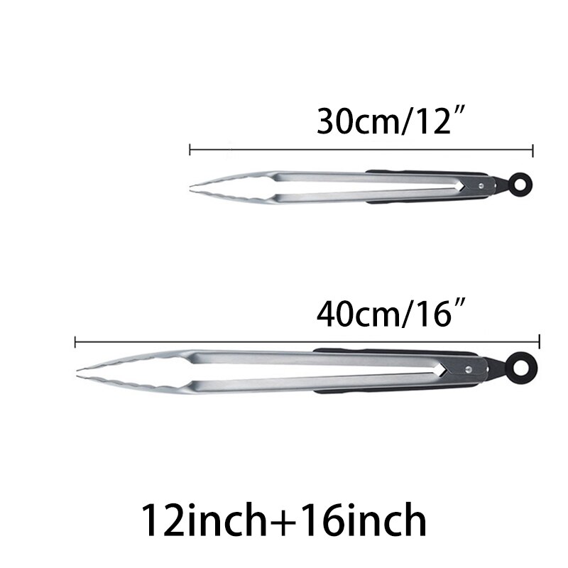 Stainless Steel BBQ Tongs Salad Ice Food Tong Bread Buffet Locking Kitchen Tong Clamp set Grill BBQ Accessories 12/16/18 inch: 12inch 16inch