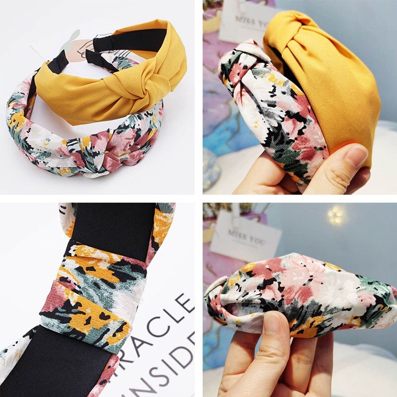 Effen Kleur Knoop Hoofdbanden Voor Vrouwen Eenvoudige Stof Meisjes Haarband Vrouwen Haaraccessoires Brede Zijde Haarband