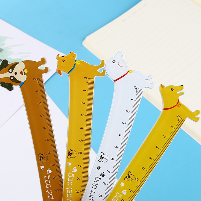 Regla de plástico con forma de cachorro de dibujos animados, artículo de papelería de 15CM, pintura, suministros de oficina y escuela, para estudiantes, , 1 ud.