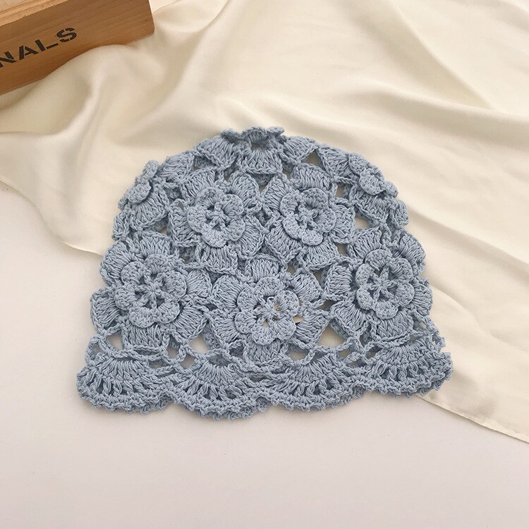 Boina de lana con flor hueca tejida a mano para mujer, sombrero de pintor de punto con temperamento Retro de piel de melón, Otoño e Invierno: 5