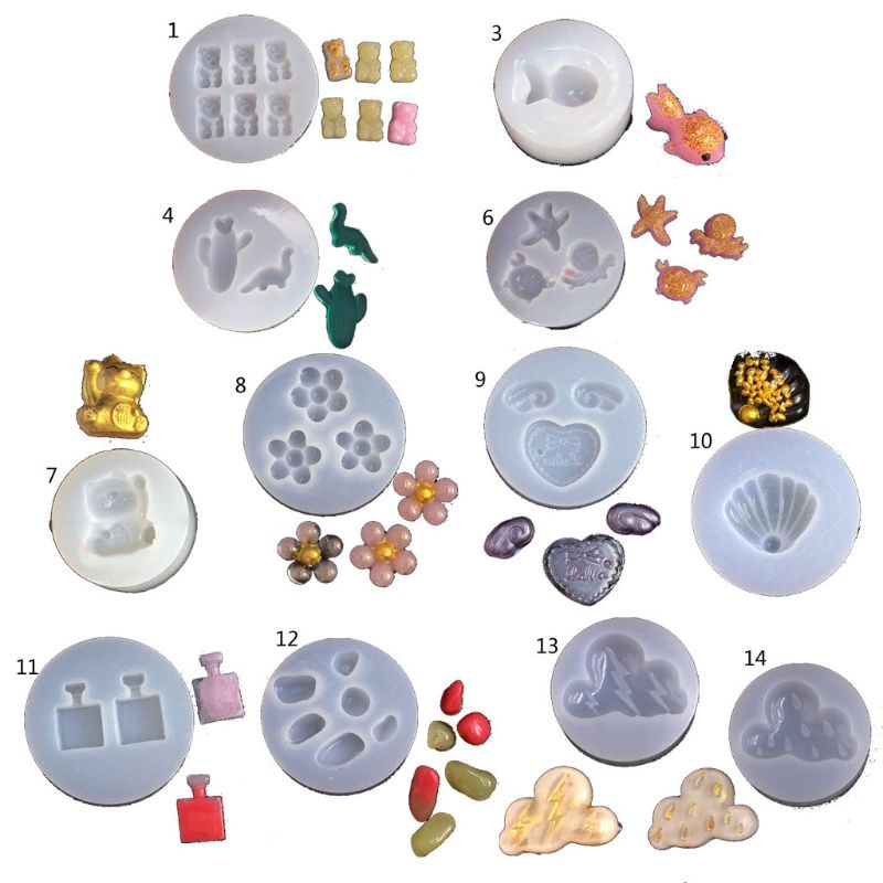 Cute Min Earrings Pendants Silicone Resin Mold Bear Dinosaur Goldfish Shell Flower Resin Casting Mold Jewelry Art Tools