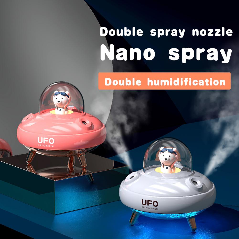 Humidificador de aire de para decoración del hogar, accesorios de coche recargable, doble Caño, UFO Bear
