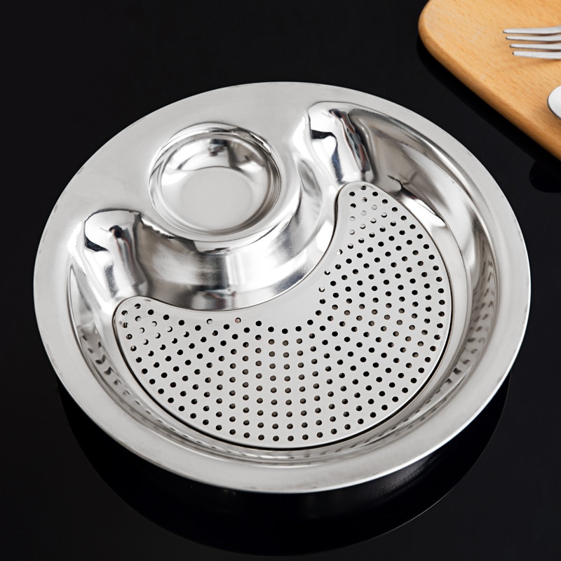 Thick Stainless Steel Vinegar Dish Dumpling Plate Drain Double Tray Fruit Tray Serving Platter Serving Dish