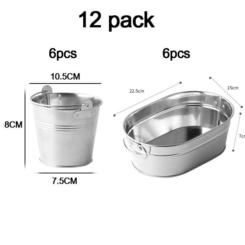 OSKYER roestvrij staal voedsel opslag emmers dikker metalen ovale food grade snack emmer frieten container snack emmer: 6pcs oval 6pcs round