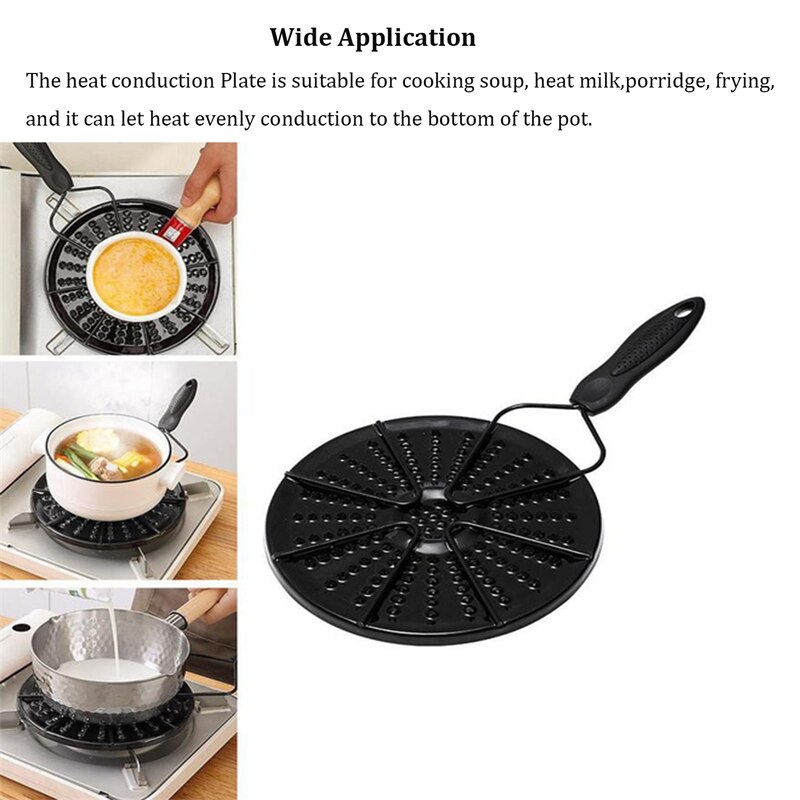 Placa de conducción de calor esmaltada, bandeja de estufa de Gas, difusor de calor, placa protectora de llama con mango para Cocina de Inducción