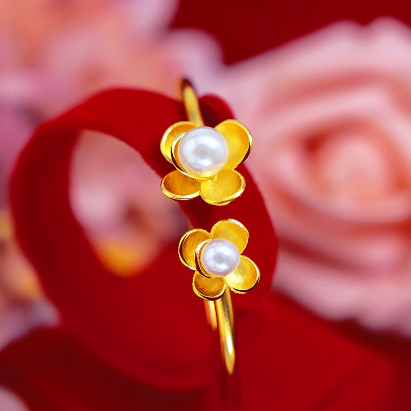 frauen neue armbänder luxus Japanischen und Koreanischen stil kleine frische perle doppel blume öffnen Armbinde frauen