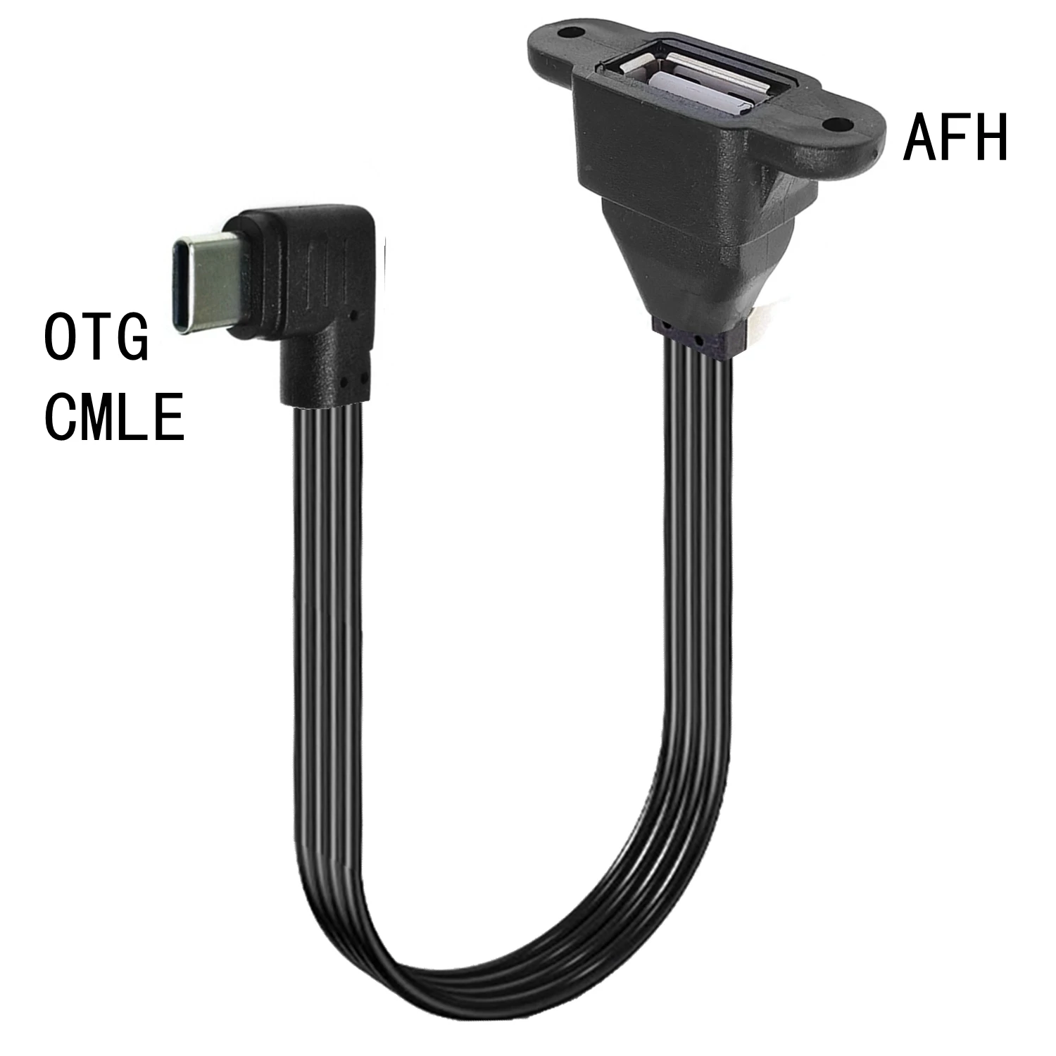 Flat C-type USB to OTG USB cable,Suitable for phones and computers function on TYPE-C 90 degree male to USB 2.0 female adapter: black / 0.2M