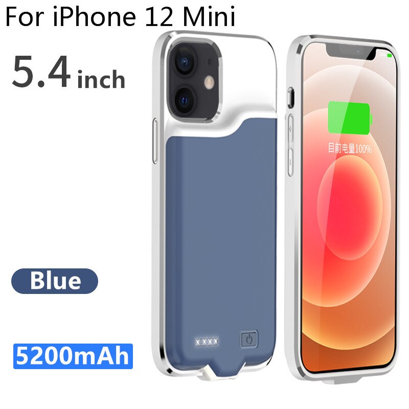 I12 Silm Silikon stoßfest Batterie Ladegerät Fall Für iPhone 12 Pro Max Power Bank Fällen Für iPhone 12 Mini Lade abdeckung Capa: i12 Mini-Blue