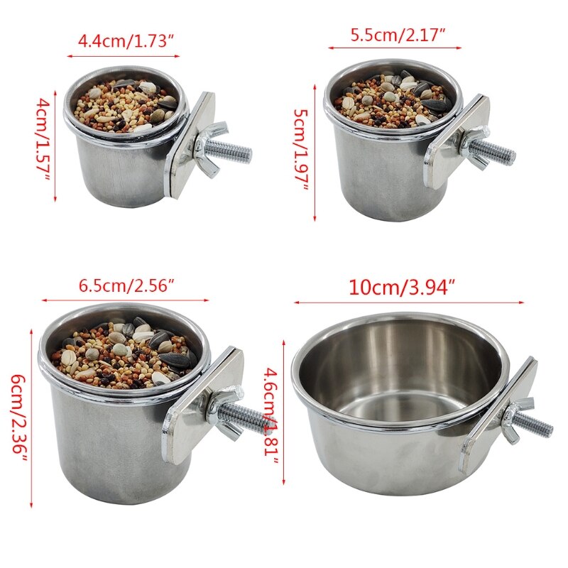 Pet Birds Hanging Cage Bowl Dish Cup Anti-turnover Stainless Steel Food Feeder