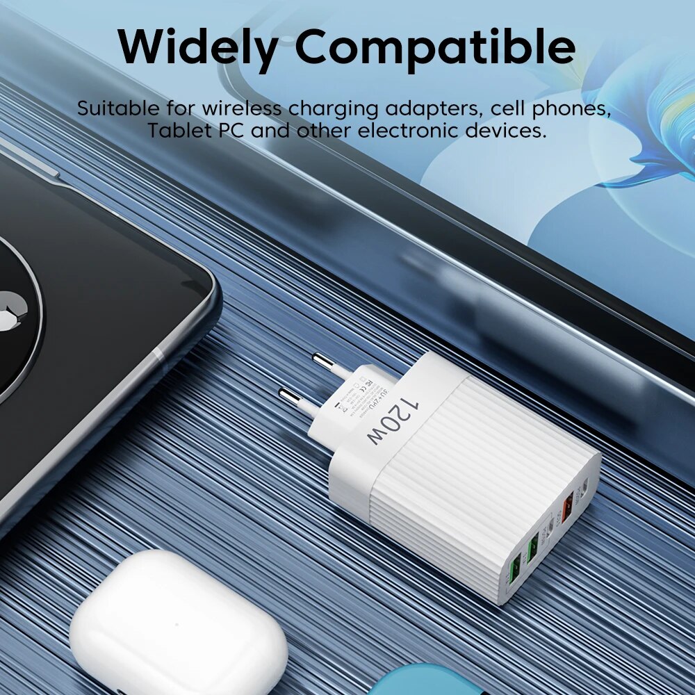 PD 120W GaN Cargador rápido 3,0 EE. UU. UE enchufe viaje portátil 5 puertos USB tipo C carga rápida adecuado para Android Ios iPhone Xiaomi