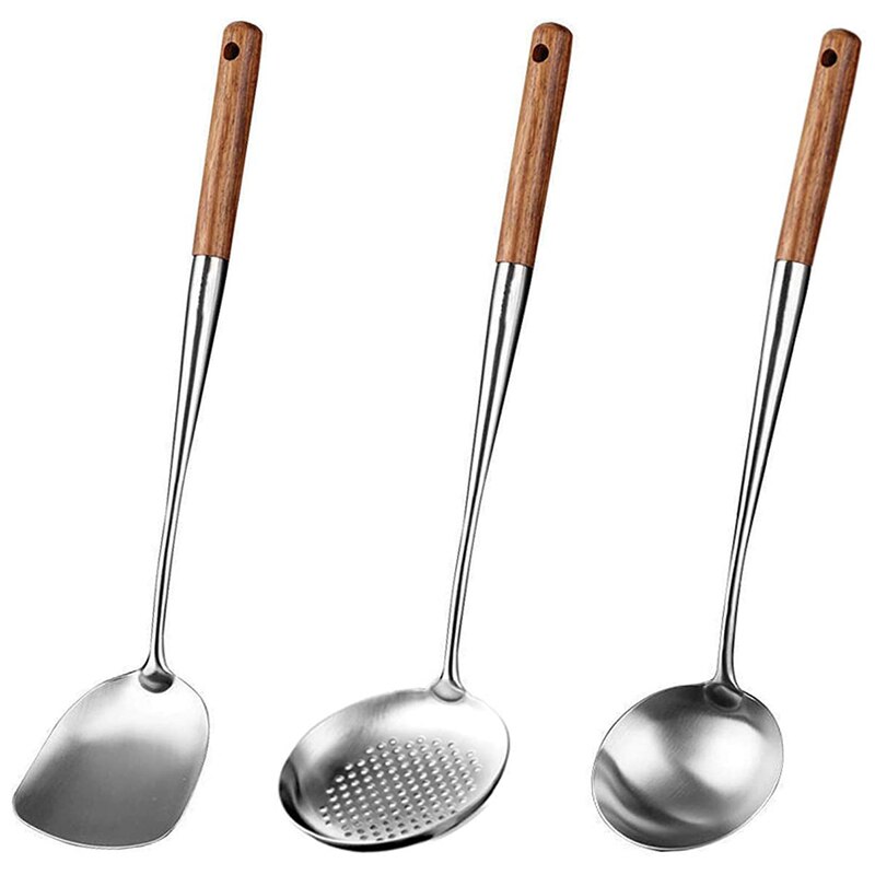 Wok Spatula and Ladle,Skimmer Ladle Tool Set, 17Inches Spatula for Wok, 304 Stainless Steel Wok Spatula: Default Title