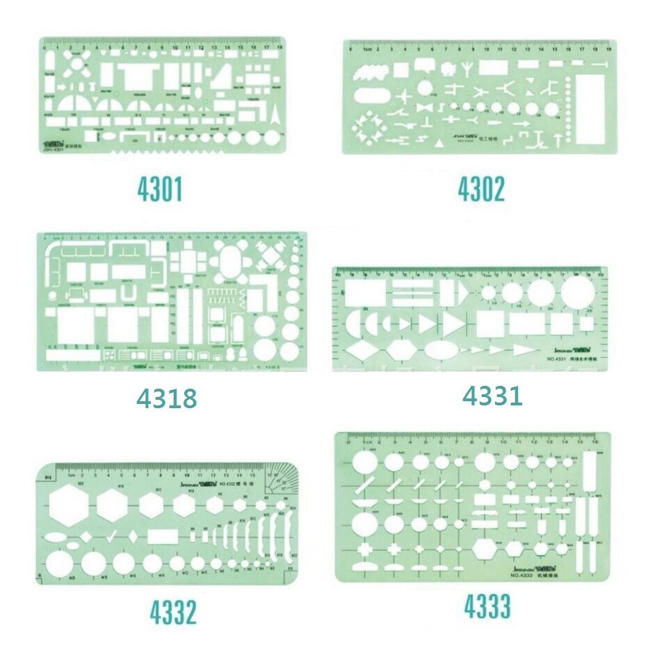Drawing templates ruler for Furniture,Power Engineering,Interior ,Nut , No.4301/4302/4318/4331/4332/4333: All 6 Pcs a set