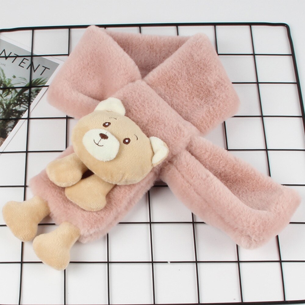 Winter schattige kindersjaal jongens meisjes sjaals baby imitatie konijnenbont kraag sjaal met cartoon beer nekwarmers: 2