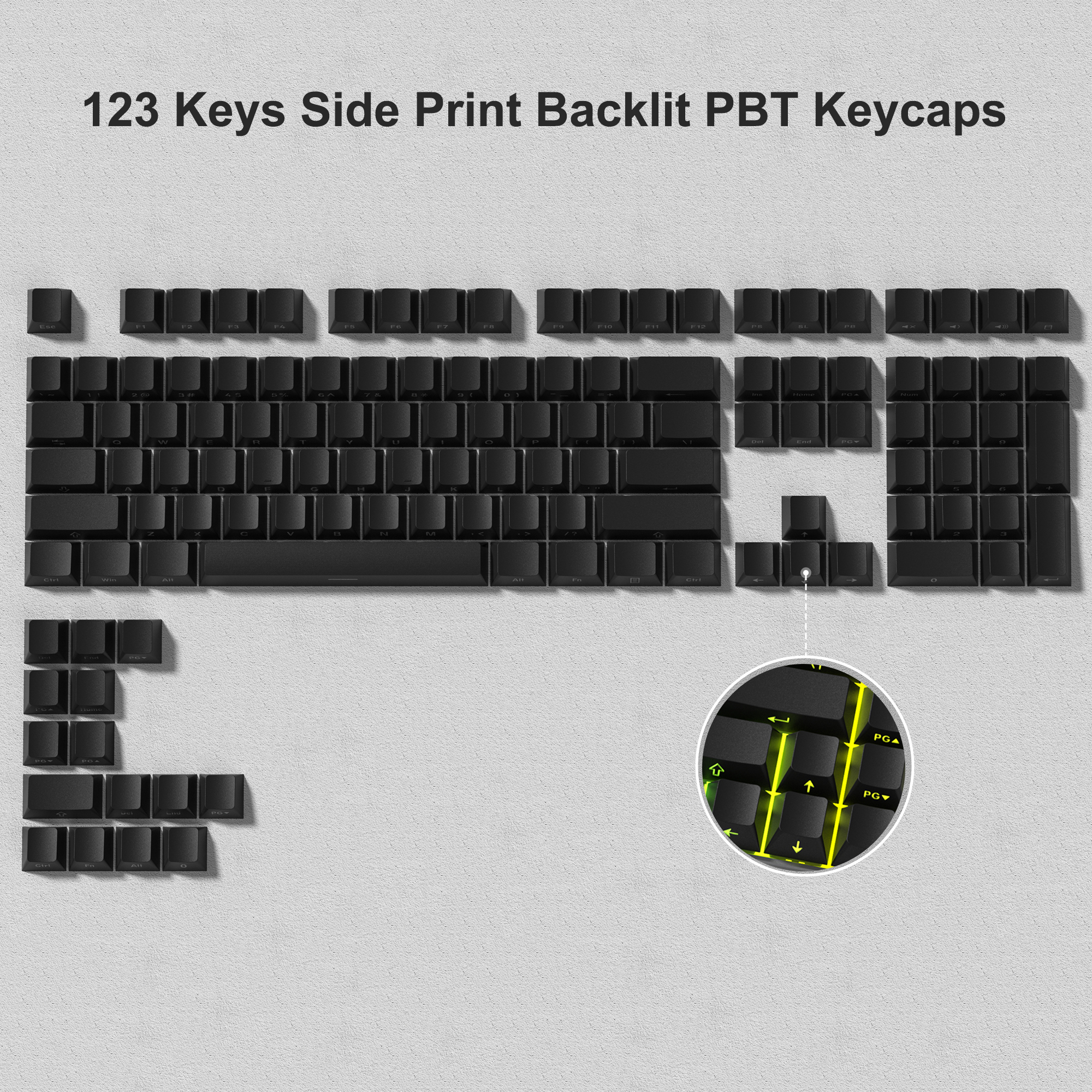 123 Keys Black PBT Keycap Backlit Side Print Double Shot Cherry Profile Key caps for MX Switches Mechanical Gaming Keyboard: Brick Red