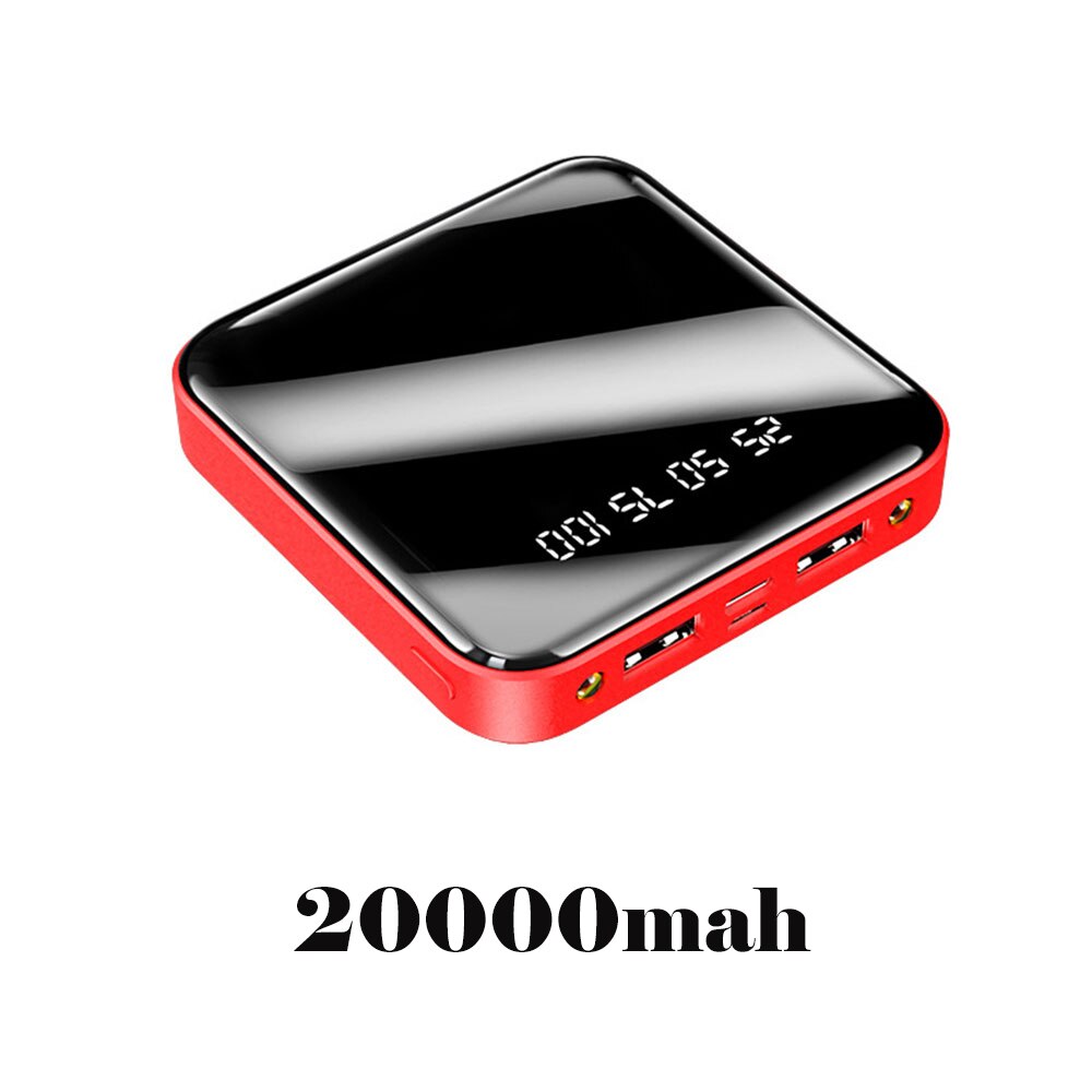 Mini Volledige Spiegel Digitale Display 4500/10000/20000Mah Batterij Doub Usb Ondersteuning Snel Opladen Voor Iphone Huawei xiaomi Sansumg: Red 20000mah