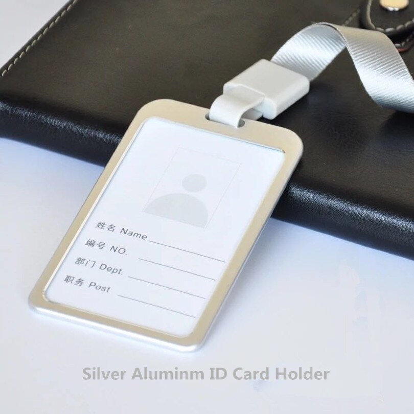 Aluminium fungerande id-korthållare halsband id-bricka hållare pris för anställd tillståndsinnehavare: Silver-vertikal
