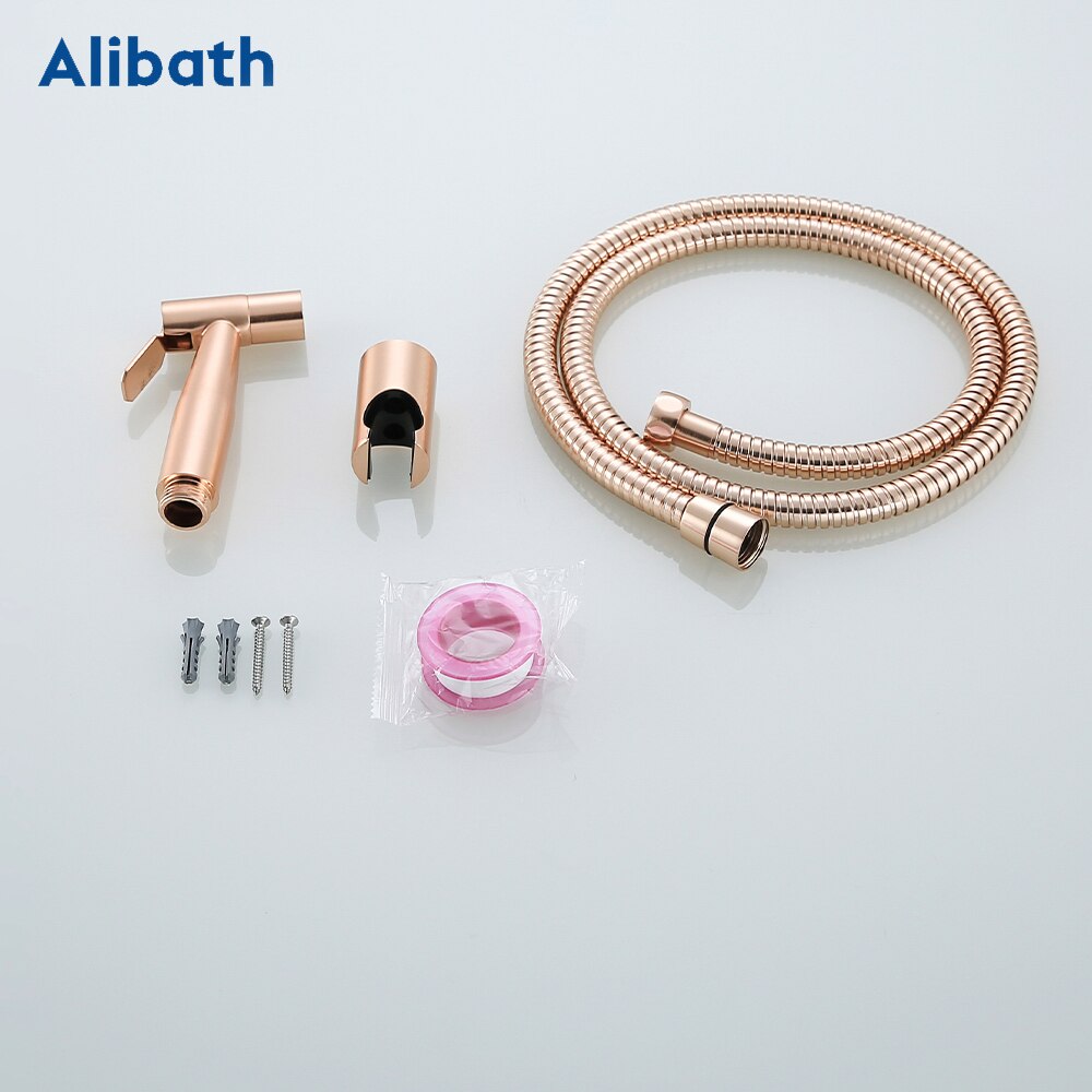 Brushed Rose Gold Douche Kit Hand Held Bidet Sprayer Stainless Steel Toilet Bidet Shattaf with Valve Jet Set Shower Head.