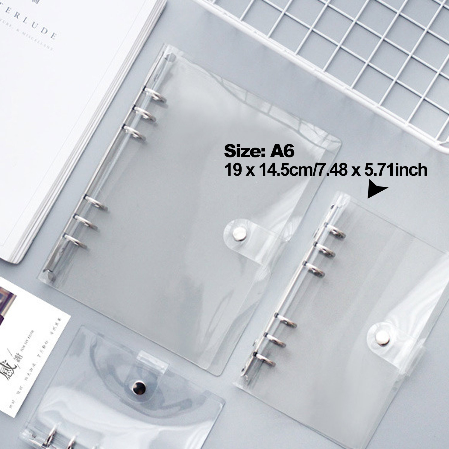 A6 gennemsigtig ringbinder 6 rund ring blød pvc bindemiddel løvblade notebook beskyttelsesmappe beskytter med trykknap