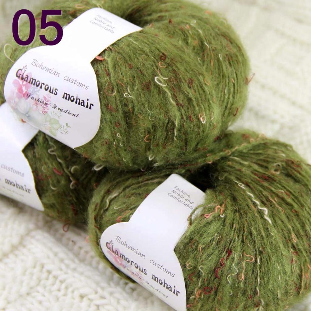 6ballsX50gr Luxe Pluizige Zachte Mohair Sjaals Hand Knit Haak Garen Groen 05