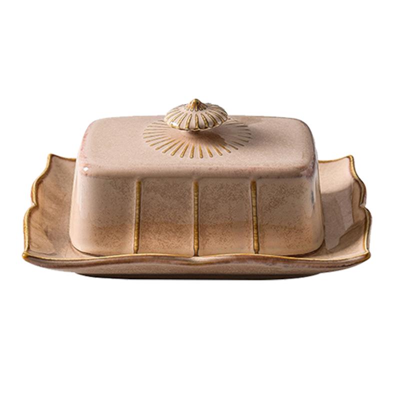 Ceramic Butter Sealing Box Butter Plate Container Cheese Server Storage Keeper Tray Food Serving Dish Kitchen Tools: Khaki