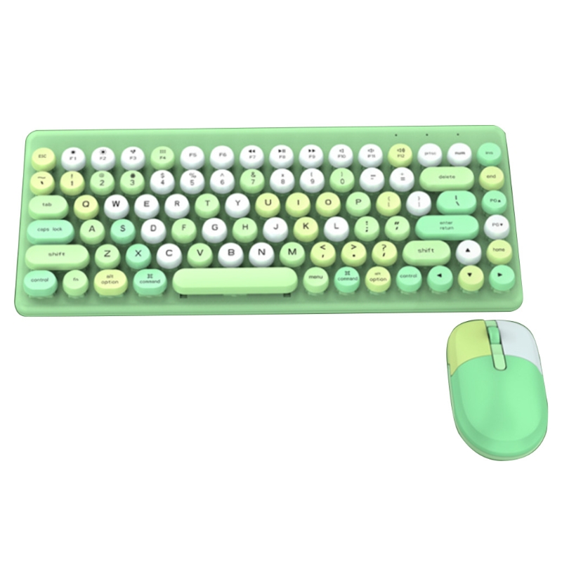 Keyboard and Mouse Combo 2.4G Wireless Round Punk Cute Candy Colors Keyboard and Optical Mouse Set Home Office