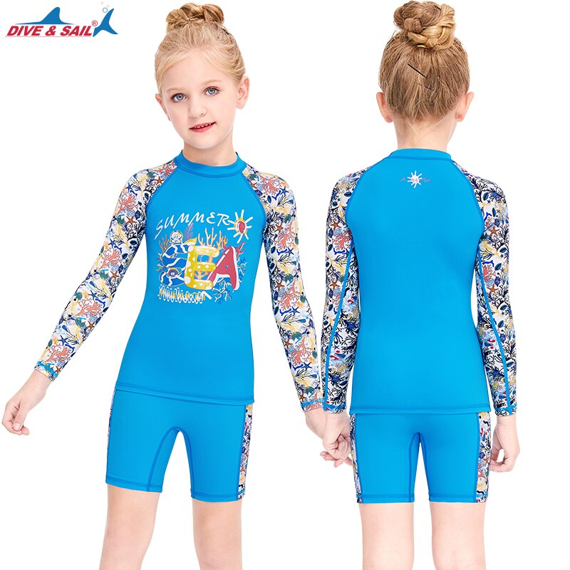 Ragazzi ragazze 2 pezzi set costume da bagno manica lunga camicia da nuoto e fondo protezione solare UV costumi da bagno Rash Guard UPF50 +: M150183K-B / XL