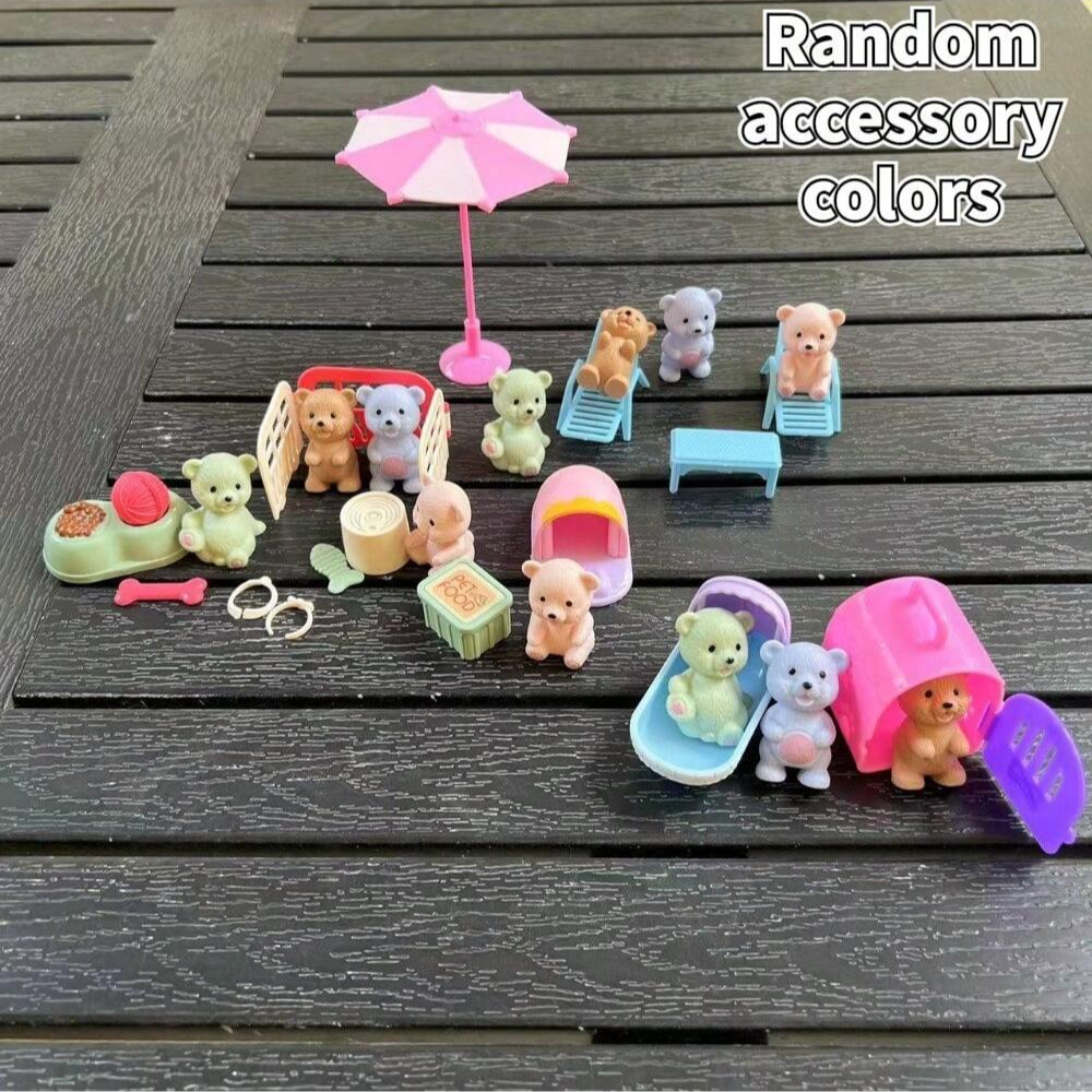 Cute Dog/Bear Pet Basket Family Toys, Dog Cage and Scene Playing Toys, Doll Play House Set - Imaginative Pretend Play Experience