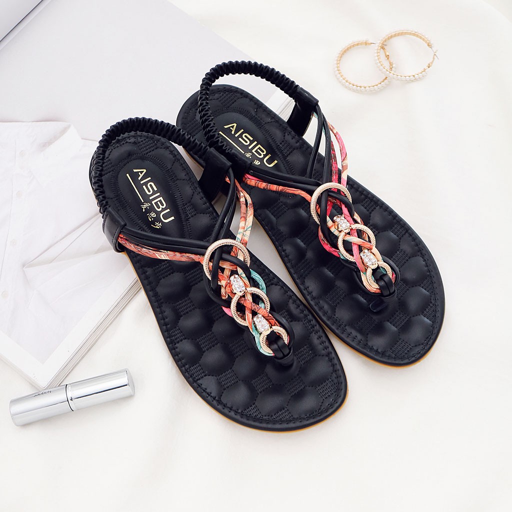 Sandalias De Mujer, Sandalias planas con cuentas bohemias para Mujer, Sandalias planas con cristales, Sandalias para Mujer, Verano De Cuero #3