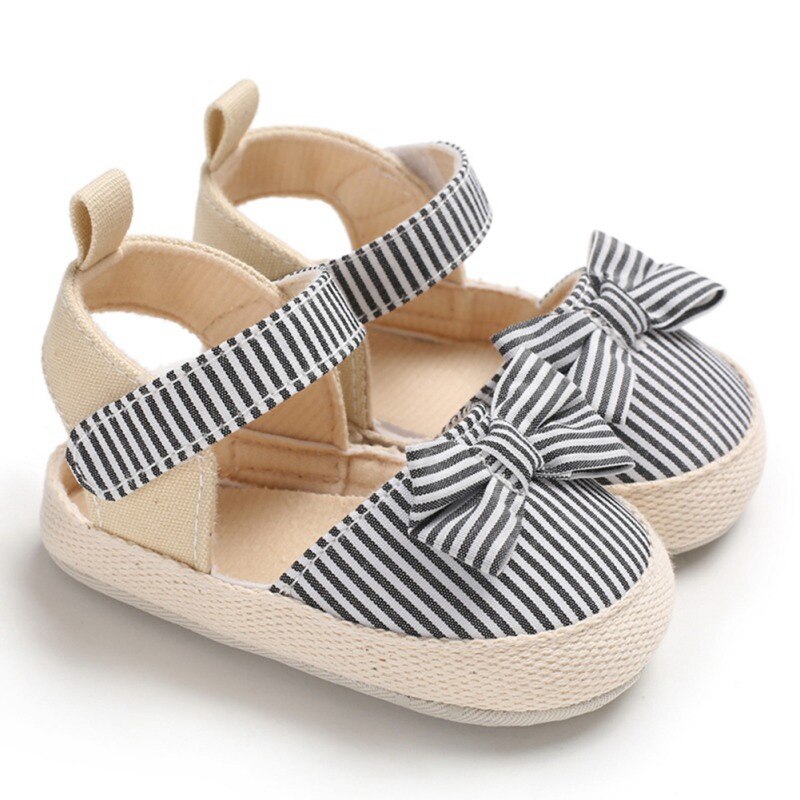 Baby Meisje Ademend Streep Patroon Anti-Slip Schoenen met Strik Casual Sneakers Peuter Zachte Zolen sandalen