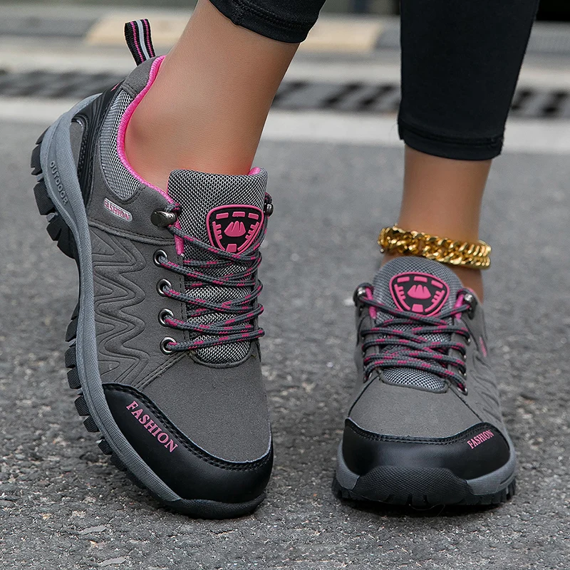 Damen-Wanderschuhe, wasserdichte draussen-Sneaker, rutschfeste Wanderschuhe, bequeme Schuhe, Kletterstiefel, Sportschuhe für Damen: Grau / 36