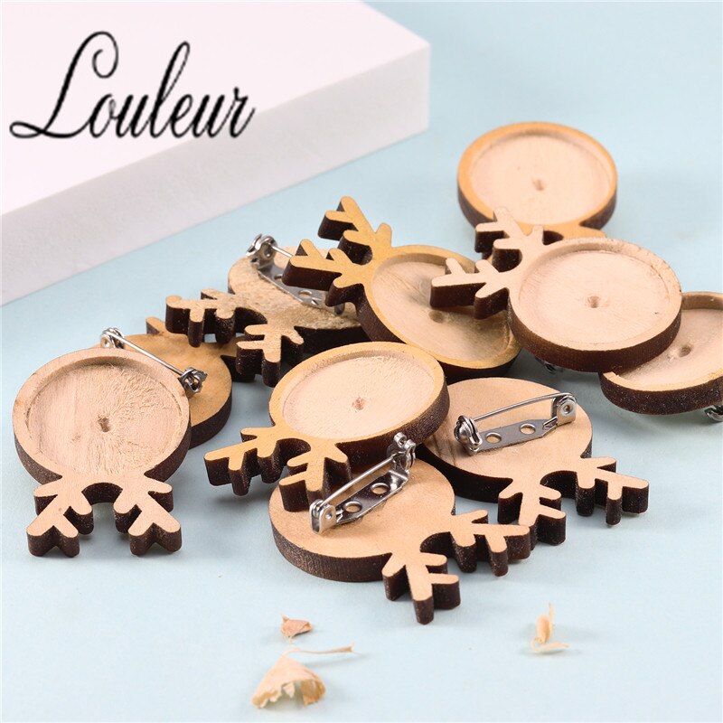 Louleur Vlakte Hout Cabochon Broche Basisinstellingen Diy Herten Vormige Paperclip Kerst Broches Bezel Lade Sieraden Maken Levert