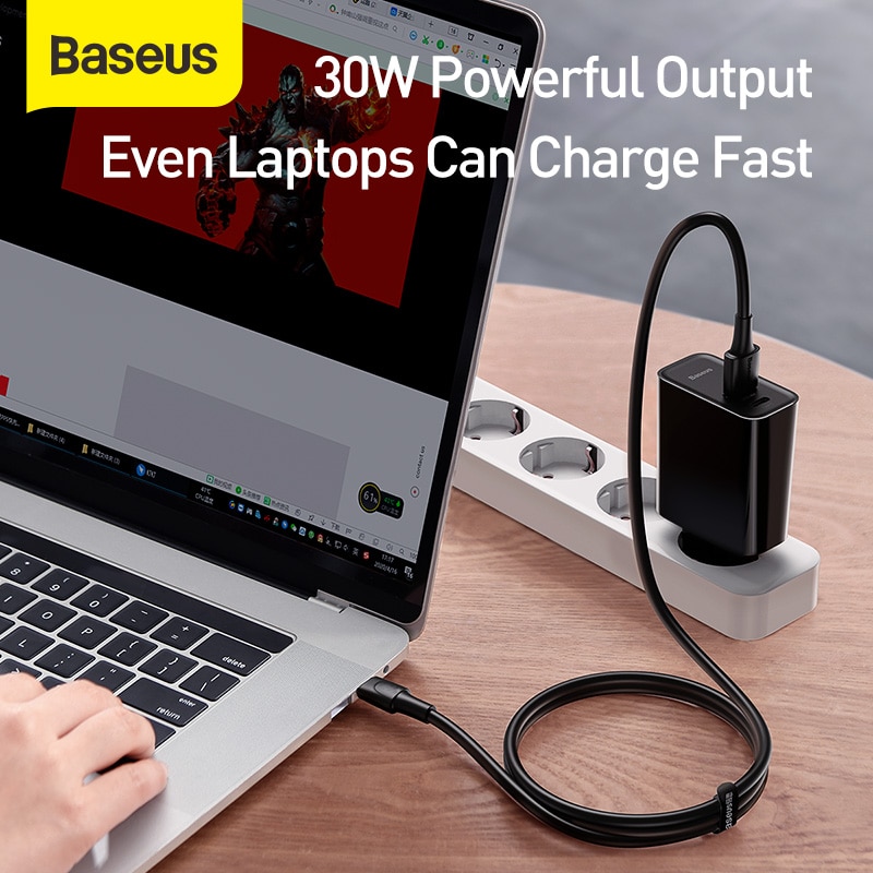 Baseus 30W Usb Charger Pd Qc Snel Opladen Voor Smartphone Notebook 4.0 3.0 Usb Type-C Lader Reizen lader Met 1M 5A Kabel