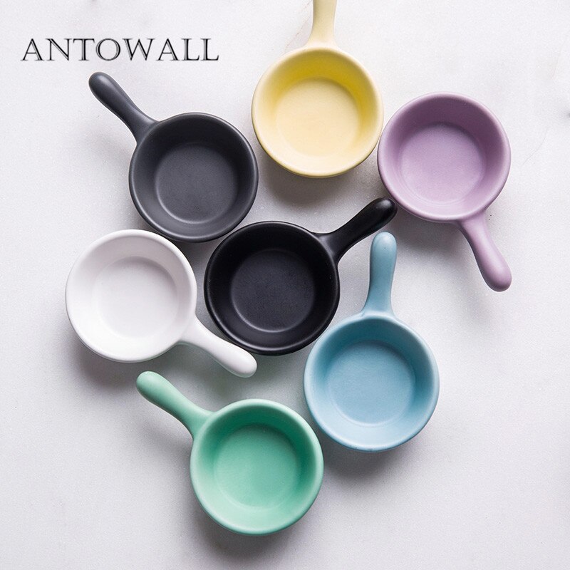 ANTOWALL Solid Ceramic soy sauce dish ketchup mustard jam single handle small dish home restaurant fun colorful snack saucer