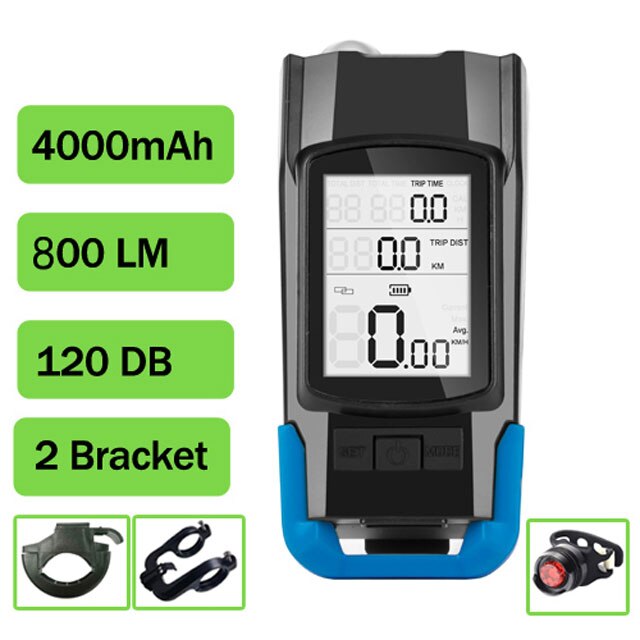 Impermeabile Della Bici Del Calcolatore Integrato 800LM Faro 120DB Corno Altoparlante 3 in 1 Senza Fili di Riciclaggio Della Bicicletta Tachimetro Dell'odometro Del Calcolatore: Blue D1