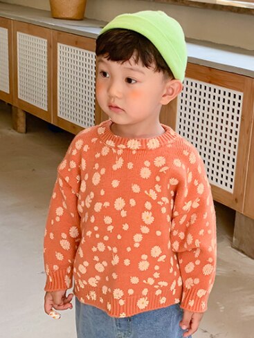 Herfst Winter Kinderen Mode Daisy Drukte Lange Mouw Truien Jongens Meisje Warm 4 Kleuren Gebreide Trui: Oranje / 6T