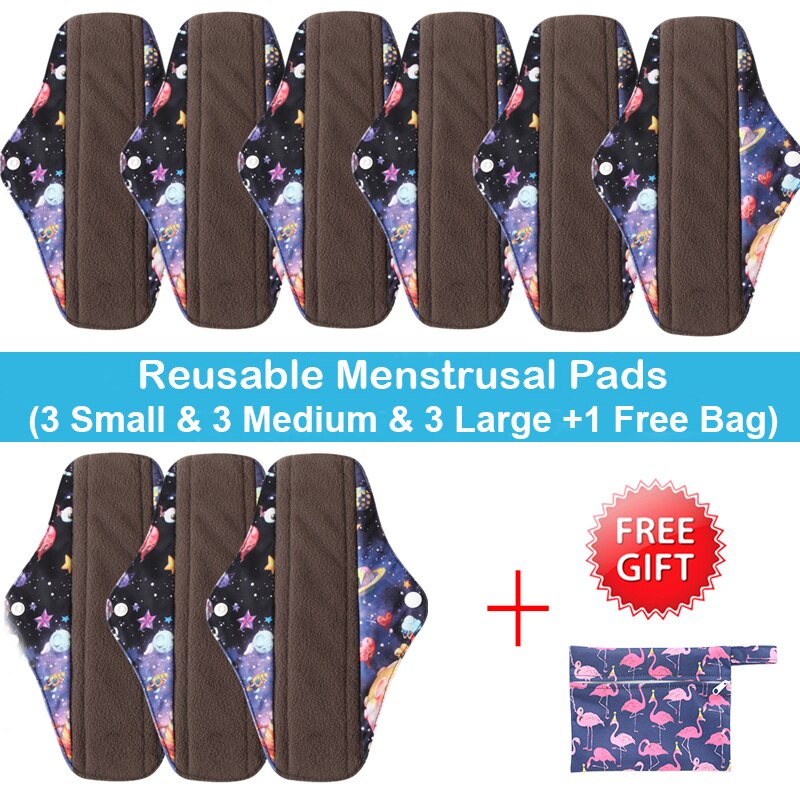 10 stk (3s+4m+3l) genanvendelige bambus kul bind bind menstruationsbind vaskbart trusseindlæg feminin hygiejne barsel med en taske: Wsd 29